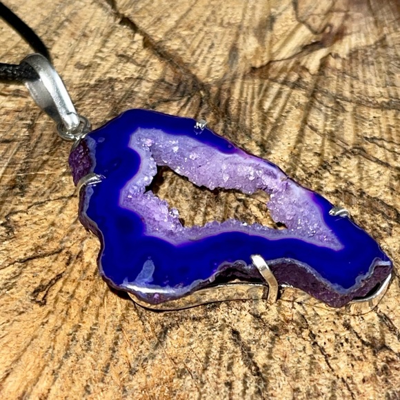 Dyed Purple Solar Agate Pendant 3” - Picture 6 of 10